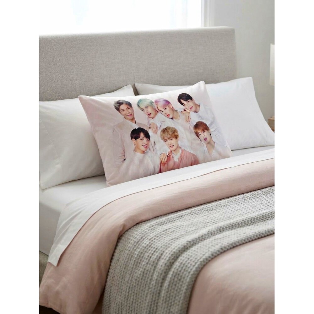 BTS K-Pop Group Printed Photo White Standard Pillowcase Bedding VT Cosmetics